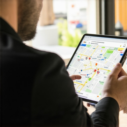 Analyzing Google Maps Data for Local SEO Expert analyzing local search analytics on a tablet device.