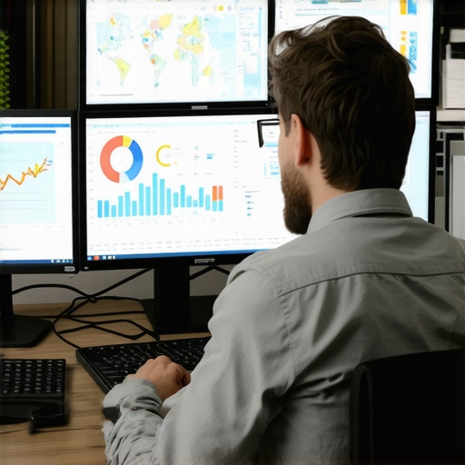 Data-Driven Local SEO Optimization SEO expert analyzing local search analytics and maps on screens.