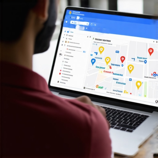 Digital marketer analyzing local business rankings on a laptop