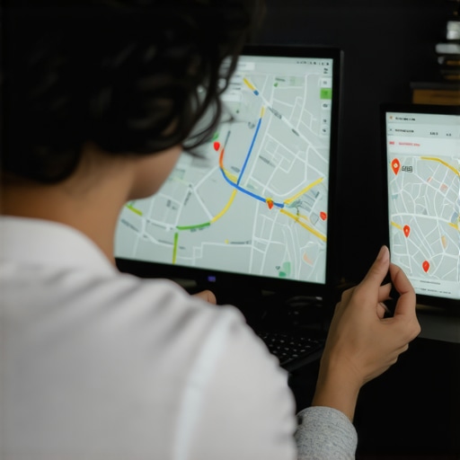 Business owner analyzing maps and SEO data for local optimization