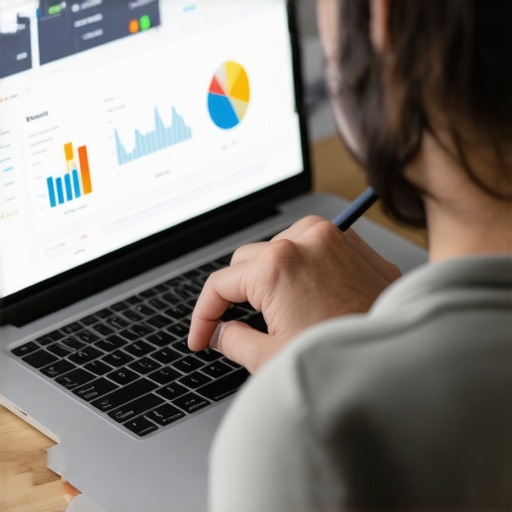 Person analyzing local SEO metrics on a laptop with charts and graphs