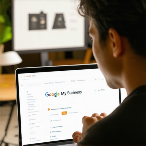 Person updating Google My Business profile on laptop