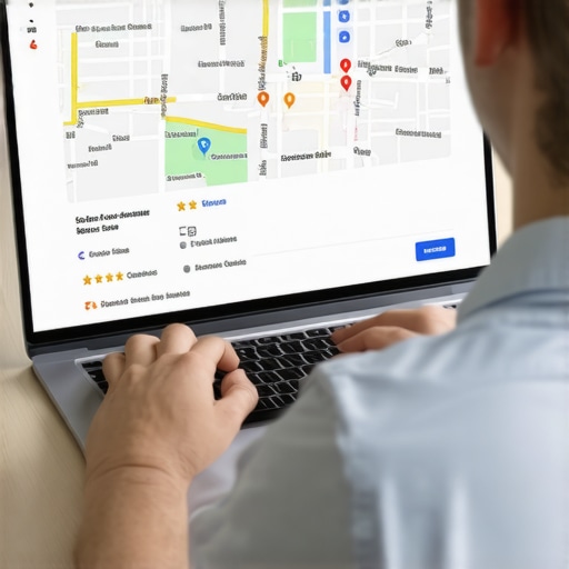 Optimizing Google Business Profile Person working on Google My Business listing on laptop