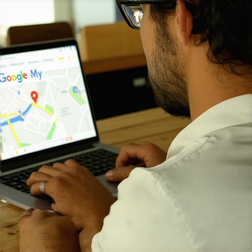 Business owner updating Google My Business for local SEO