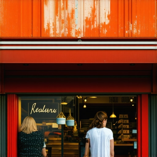 Business storefront with clear signage and active customers
