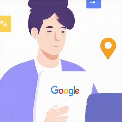 Person editing Google My Business profile on a laptop with local business icons