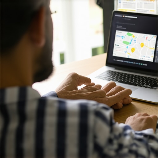 Business owner analyzing citation consistency and local SEO data on a laptop.