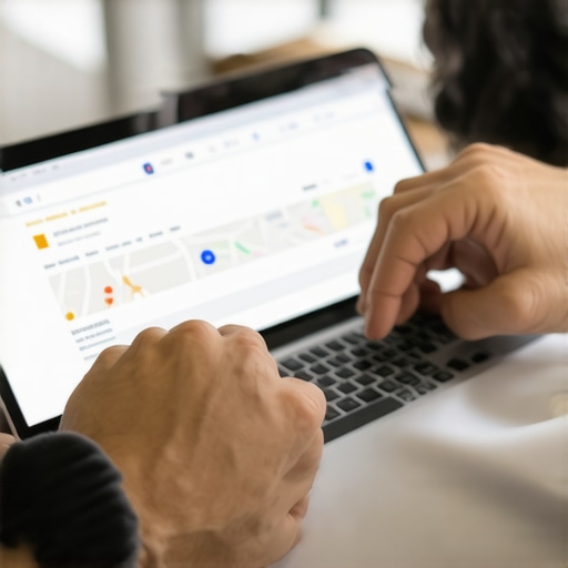 Review Management in Local SEO Business owner engaging with customer reviews on laptop for Google Maps optimization