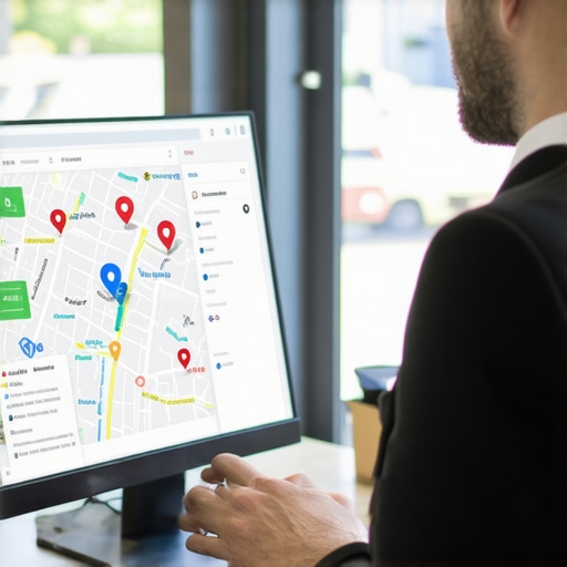 Business owner reviewing local SEO metrics on a laptop with Google Maps visible
