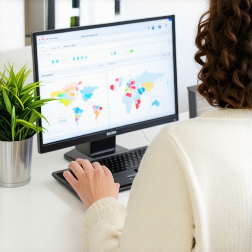 A person working on local SEO optimization using advanced tools and maps on a computer screen.