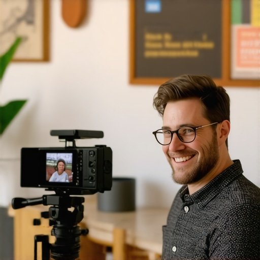 Authentic Customer Video Testimonial Customer filming testimonial video at local shop to boost Google Maps ranking.