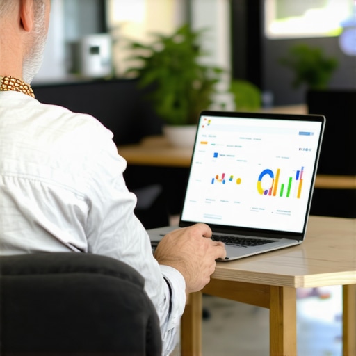 A person editing their Google My Business listing on a laptop with analytics