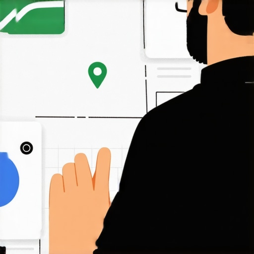 Business owner working on Google My Business profile with maps, traffic data, and visual signals