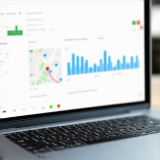 Laptop screen showing local SEO analytics and maps