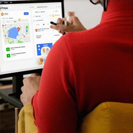 Person reviewing Google Maps profile with checklists and data charts.