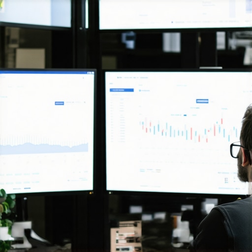 Person analyzing local SEO data on multiple screens with maps and analytics
