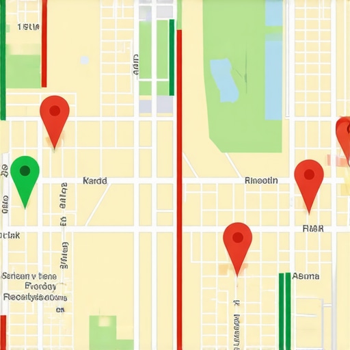 Map pack SEO heatmap showing business ranking positions across different city neighborhoods.