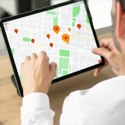 Heat map showing competitive Google Maps 3-pack rankings across a city grid.