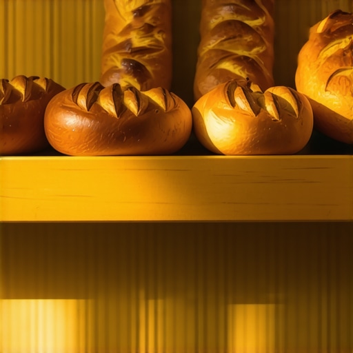 Authentic local bakery interior showing fresh sourdough bread on shelves. Authentic local bakery interior showing fresh sourdough bread on shelves.