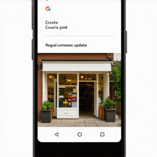 Consistent Google Business Profile updates for local SEO A person uploading a post to a Google Business Profile on a mobile phone