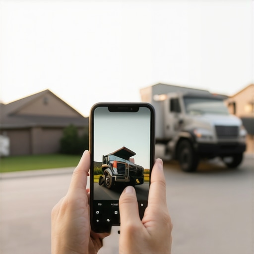 A technician's truck at a client site being photographed for a Google review