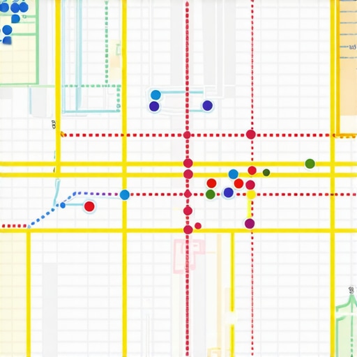 A digital map showing local SEO ranking positions across a city neighborhood using a grid overlay.
