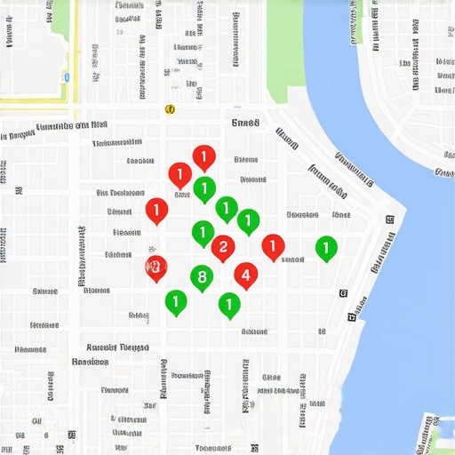 Visual representation of Google Maps rankings across different city neighborhoods using a grid tracker.