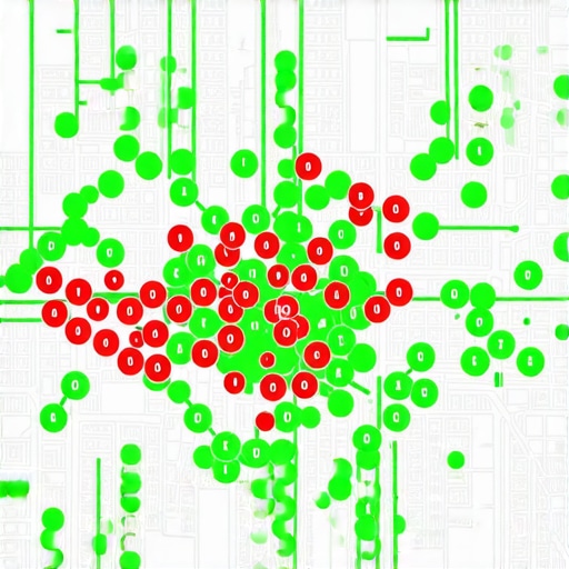 A visualization of local SEO map pack rankings using a geo-grid tool to show search visibility across a city area.