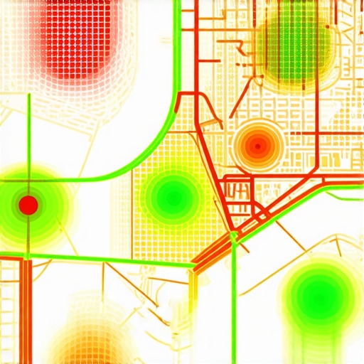 A visual representation of local search visibility across a city grid using a geogrid software tool.
