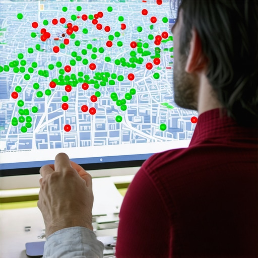 Specialist analyzing a local SEO heat map to identify visibility gaps.