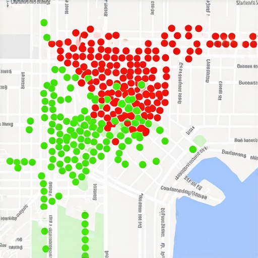 Screenshot of a local search grid tool showing ranking positions across a geographic area