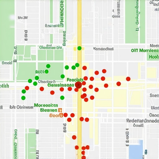 Visual representation of Google Maps ranking across different city neighborhoods.