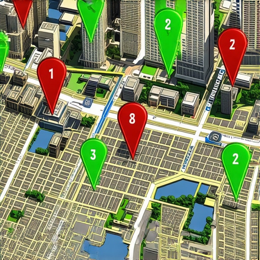 A digital map showing local SEO ranking positions across different neighborhoods in a city.