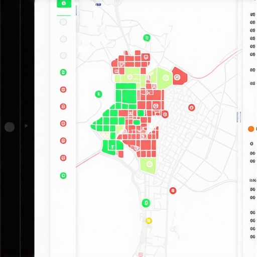 A digital heat map showing local business rankings across a city grid for map pack optimization.