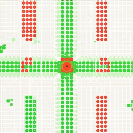 A visual representation of local search rankings across a city using a grid-based tracking software tool.