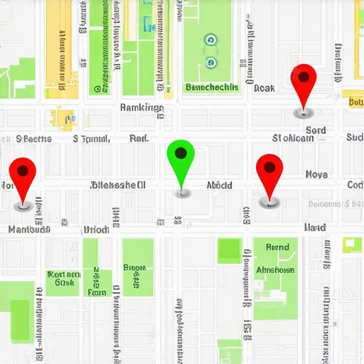 Visual representation of local search ranking positions across a geographic grid using a specialized SEO tool.