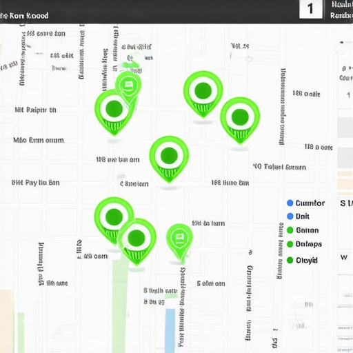 A map showing local search ranking performance across different zip codes using a grid tracking tool.