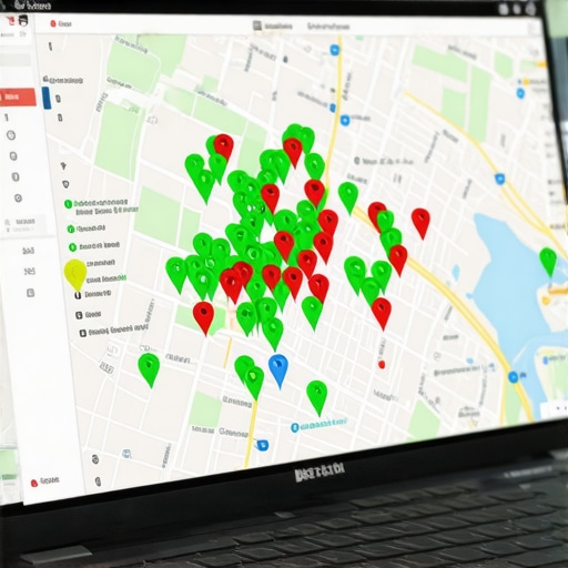A grid-based heat map tool showing local search ranking performance for a business profile.