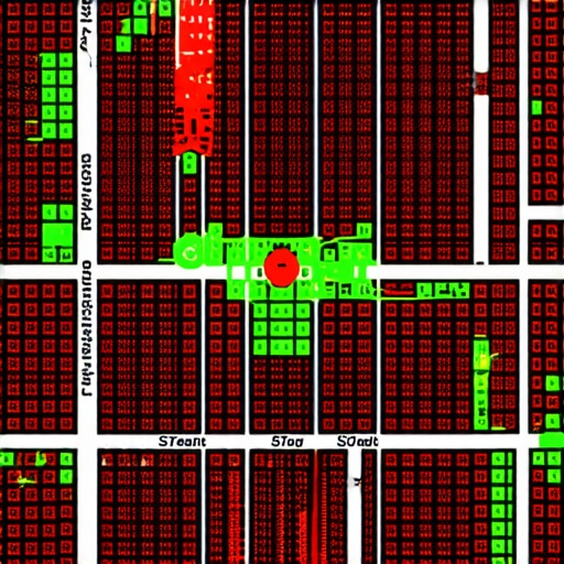 Local SEO Heat Map Visualization A digital visualization showing how a business ranks in different parts of a city neighborhood on Google Maps.