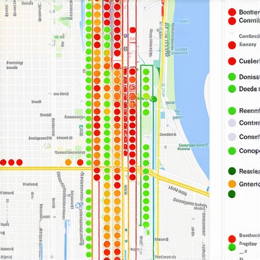 Local SEO Heatmap Grid Analysis A digital heatmap showing Google Maps ranking positions across a specific local geographic area.