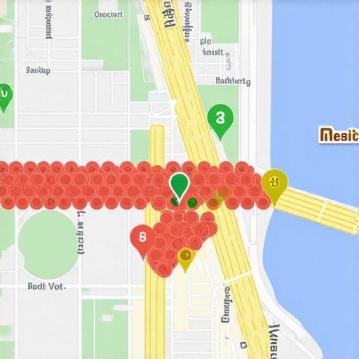 A map showing rank positions across different city blocks using a color-coded grid tracking tool.