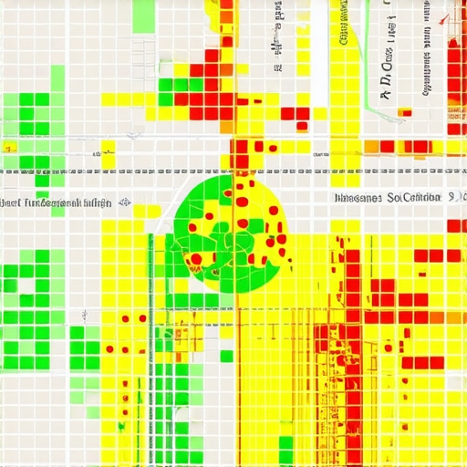 A digital heatmap showing local SEO ranking positions across a city map for Google Maps optimization.