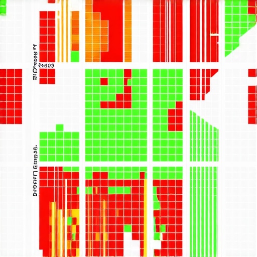 A digital heatmap showing local SEO ranking performance across different geographic locations in a city.