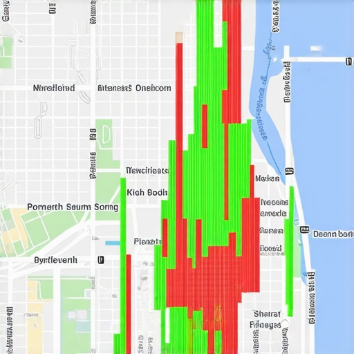 Grid-based map showing local search rankings across different neighborhoods.