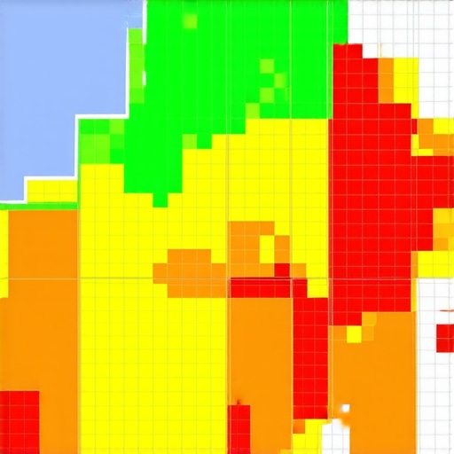 Heat map showing Google Maps ranking positions across a local neighborhood grid