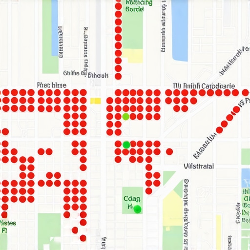 A visualization of a local search ranking grid showing visibility gaps across a city.