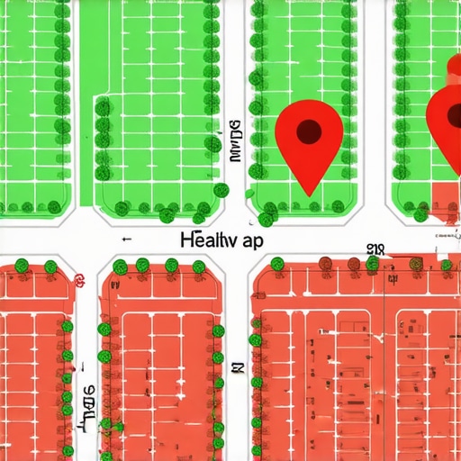 A digital heatmap showing local map pack rankings across a city grid for SEO service local.