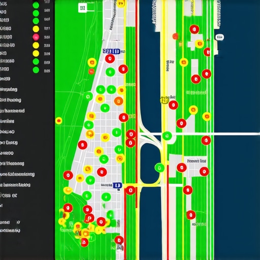 Local SEO Ranking Grid Visualization A tool interface showing a heat map of Google Maps 3-pack rankings across a metropolitan area.