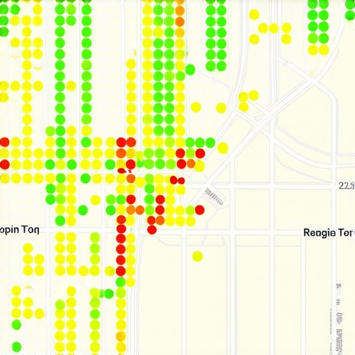 Local SEO Ranking Heatmap Visualization A city map with a heatmap showing how ranking strength varies across different geographic locations.