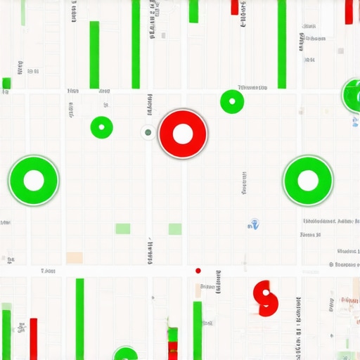 A visualization of Google Maps ranking performance across a local geographic grid.